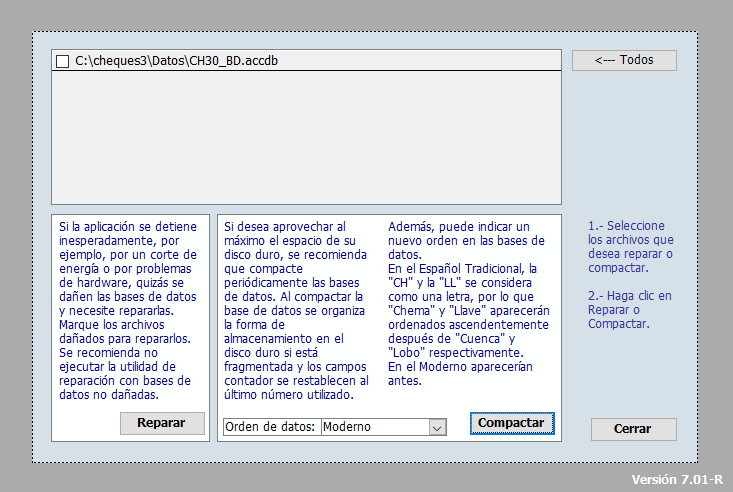 Ventana de compactación de bases de datos