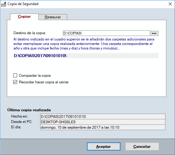 Utilidad de copia de seguridad y restauración