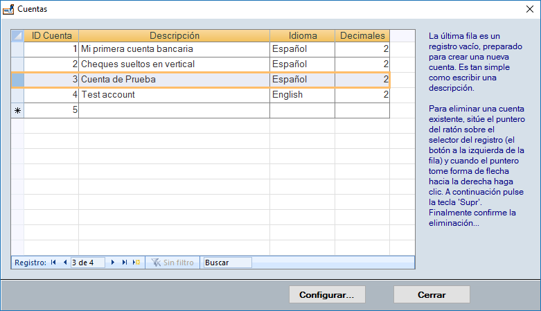 Configuración de cuentas
