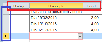 Los botones de selección de registros y campos