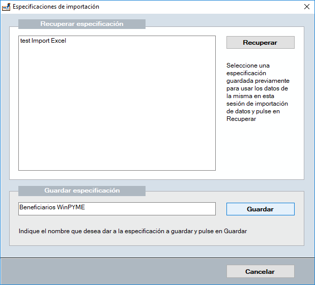 Diálogo para guardar o recuperar una estructura de datos existente